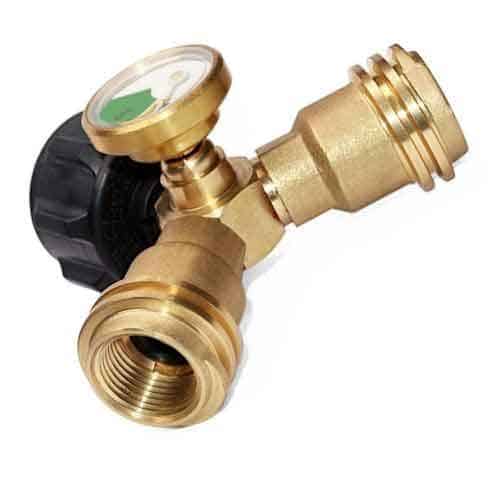 Propane Tank Y Splitter Tee Solid Brass with Gauge QCC1 Type1 and 2 Female QCC 1