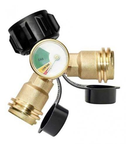 Propane-Tank-Y-Splitter-Tee-Solid-Brass--with-Gauge-QCC1-Type1-and-2-Female-QCC